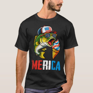 Merica- Jungen Mädchen Bassfischen 4. Juli T-Shirt