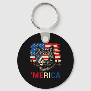 Merica Katze Patriotische USA-Flagge Sungles Lusti Schlüsselanhänger