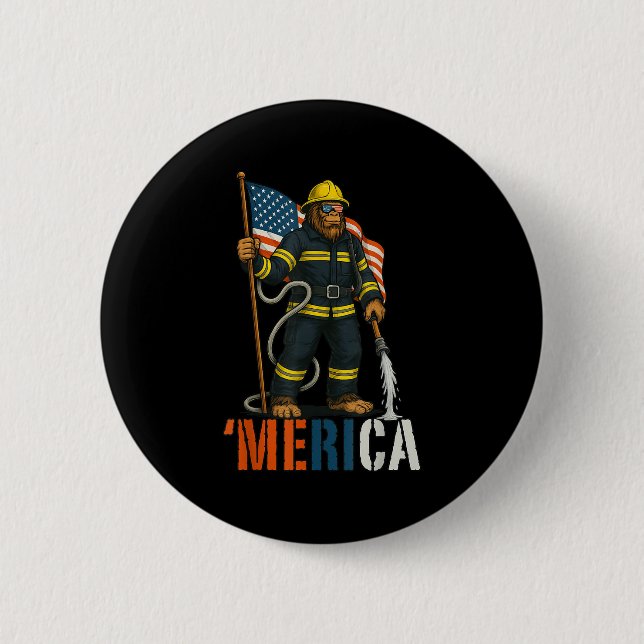 Merica Labour Day Feuerwehrmann Bigfoot Blue Colla Button (Vorderseite)