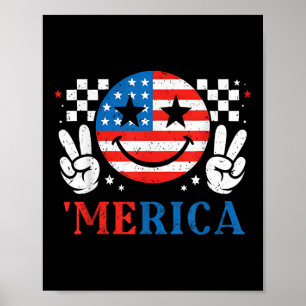 Merica Lächeln Gesicht Rock Amerikanische Flagge P Poster
