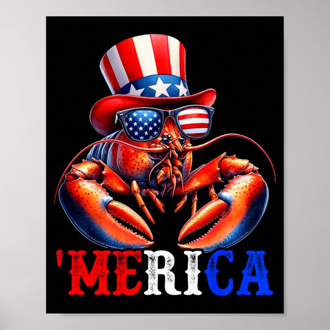 Merica Lobster Patriotic 4th Of July Funny Kids Me Poster (Vorne)