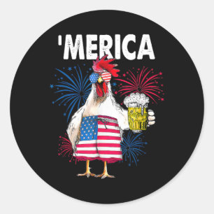 Merica Lustig Huhn Mit Bier Usa Amerikanische Flag Runder Aufkleber