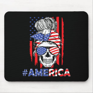Merica Messy Bun Skull 4. Juli American Flag W Mousepad