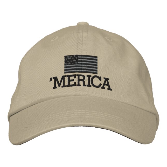 Merica mit grauer und schwarzer amerikanischer Fla Bestickte Baseballkappe (Vorderseite)