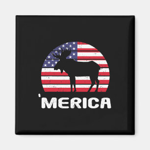 Merica Moose American Flag Usa Patriotic Independe Magnet