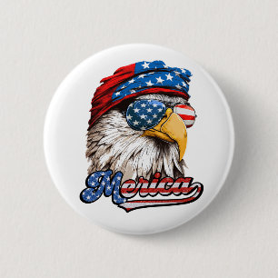 Merica-Mullet-Adler, 4. Juli, Unabhängigkeitstag Button