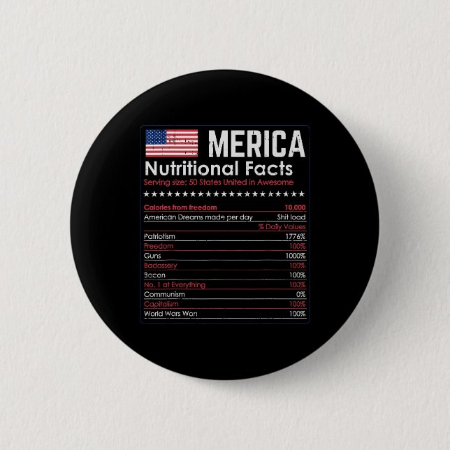 Merica Nutrition Fact Funny America 4. Juli Pa Button (Vorderseite)