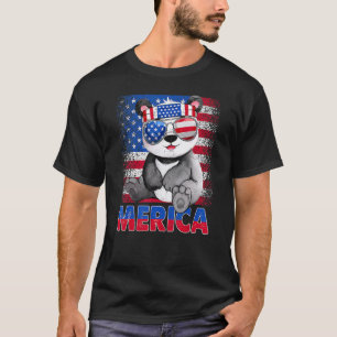 Merica Panda Bär mit US Flag Headband 4. Ju T-Shirt