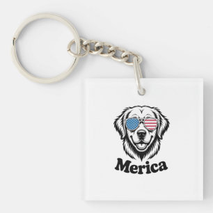 Merica Patiotic Dog Brille USA Flag 4. Schlüsselanhänger