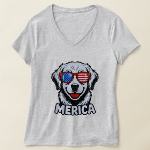 Merica Patiotic Dog Brille USA Flag 4. T-Shirt