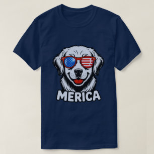 Merica Patiotic Dog Brille USA Flag 4. T-Shirt