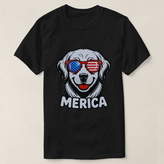 Merica Patiotic Dog Brille USA Flag 4. T-Shirt (Design vorne)