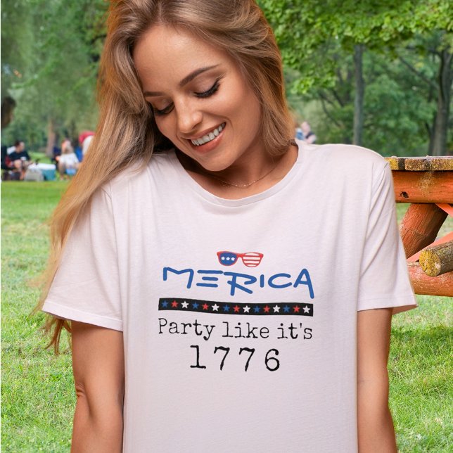 Merica Patriotic 4. Juli 1776 Party Sonnenbrille T-Shirt (Von Creator hochgeladen)