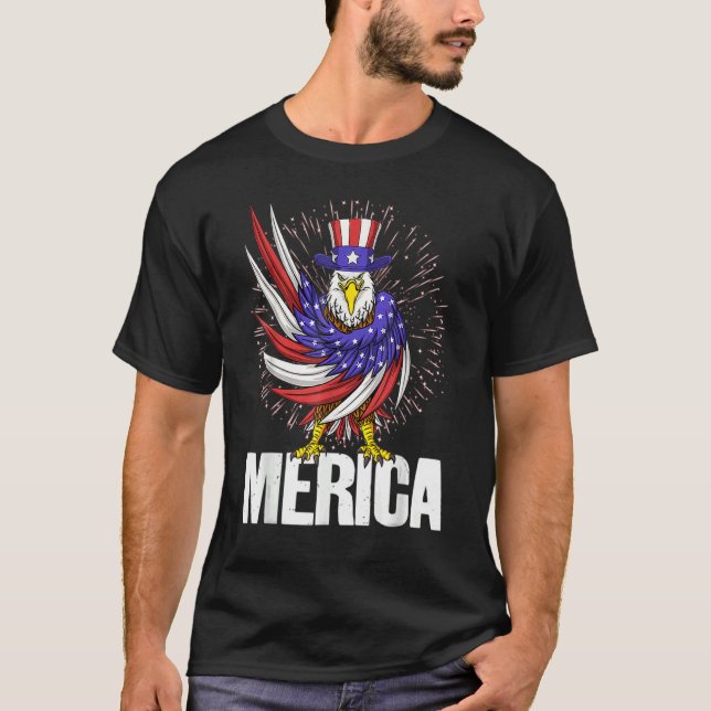 Merica Patriotic Adler 4. Juli Feuerwerk T-Shirt (Vorderseite)