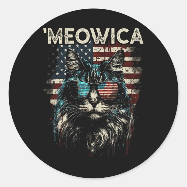 Merica Patriotic Maine Coon Cat Runder Aufkleber (Vorderseite)