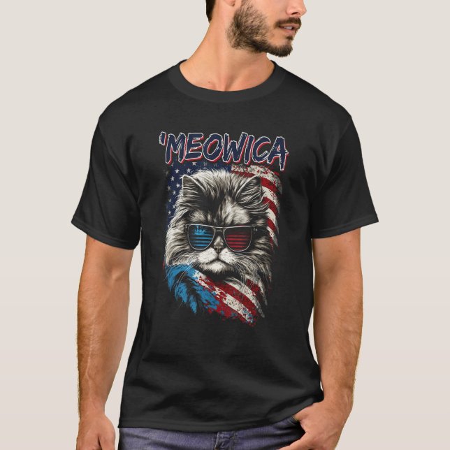 Merica Patriotic Persian Cat Meowica 4th of July C T-Shirt (Vorderseite)