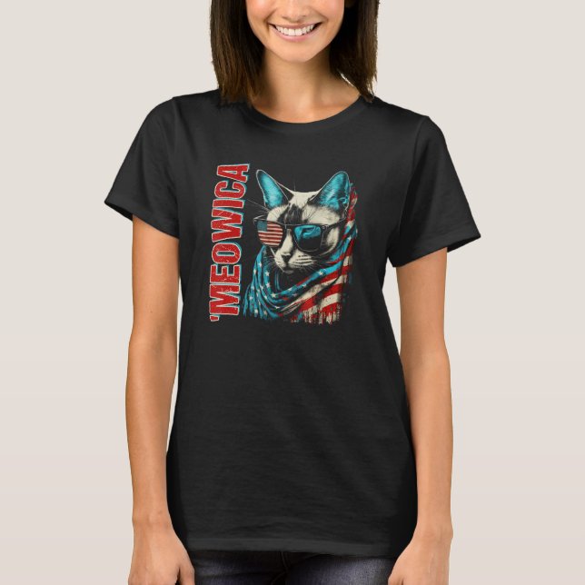 Merica Patriotic Siamese Cat Meowica 4th of July C T-Shirt (Vorderseite)