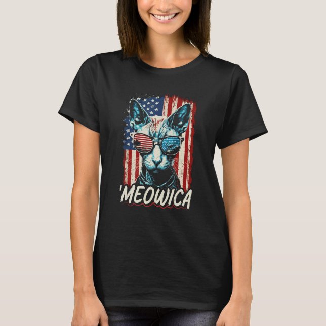 Merica Patriotic Sphynx Cat Meowica 4th of July Ca T-Shirt (Vorderseite)