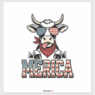 Merica Patriotische Kuh Vintage Gravur Grafik_1 Aufkleber