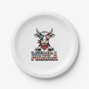 Merica Patriotische Kuh Vintage Gravur Grafik_1 Pappteller