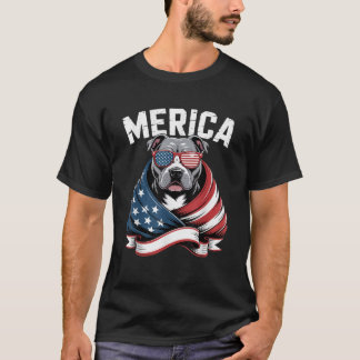 Merica Pitbull Dog Patriotic American Flag 4th Of  T-Shirt