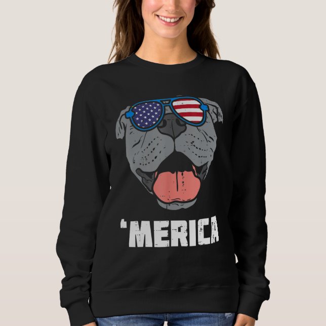 Merica Pitbull Pit American USA Flag 4th Of July F Sweatshirt (Vorderseite)