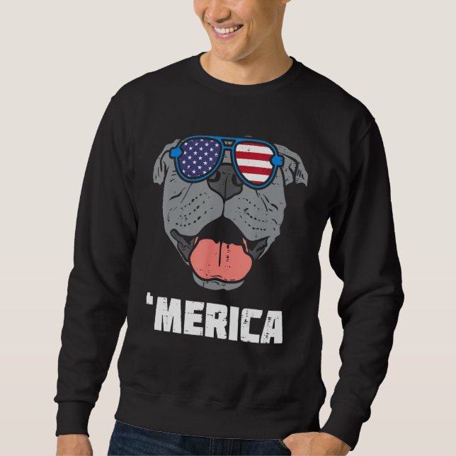 Merica Pitbull Pit American USA Flag 4th Of July F Sweatshirt (Vorderseite)