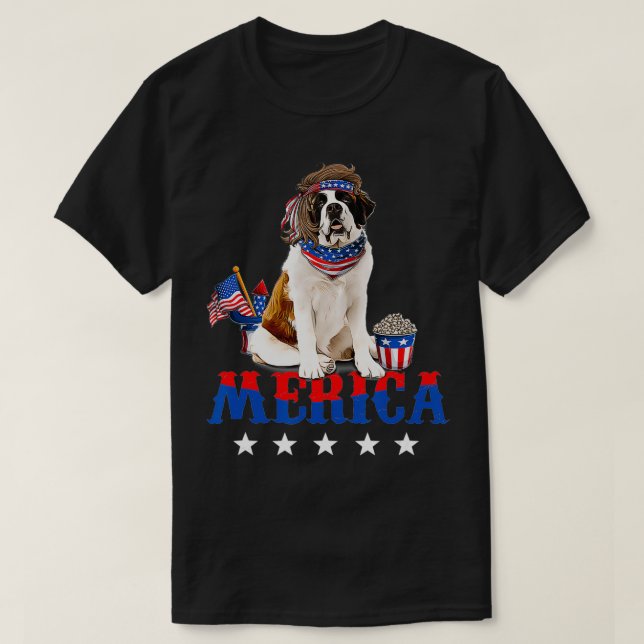 Merica Saint Bernard 4. Juli American Flag Pat T-Shirt (Design vorne)