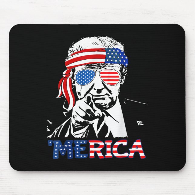 Merica Shirt glücklich 4. Juli Amerika Trump Ameri Mousepad (Vorne)