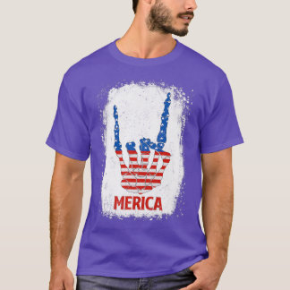 Merica Skeleton Rock Sign 4. Juli USA Flag Pat T-Shirt