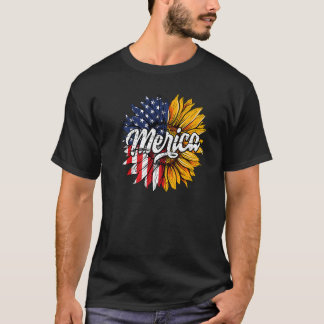Merica Sunflower USA Flag Premium T-Shirt