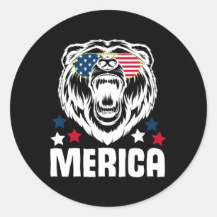 Merica Sungles 4. Juli American Flag Bear Desi Runder Aufkleber