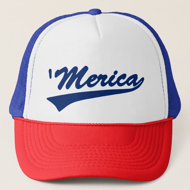 "Merica Swoosh Red White & Blue Trucker Hat Truckerkappe (Vorderseite)