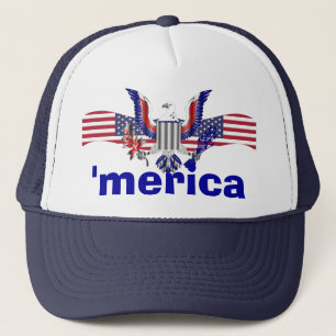 'merica Text mit Adler u. amerikanischer Flagge Truckerkappe