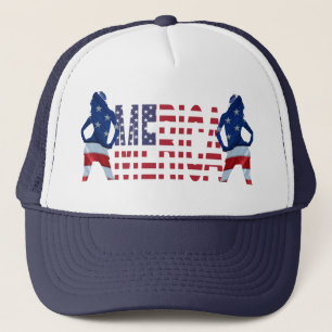 Merica Text mit Flagge u. Mädchen Truckerkappe