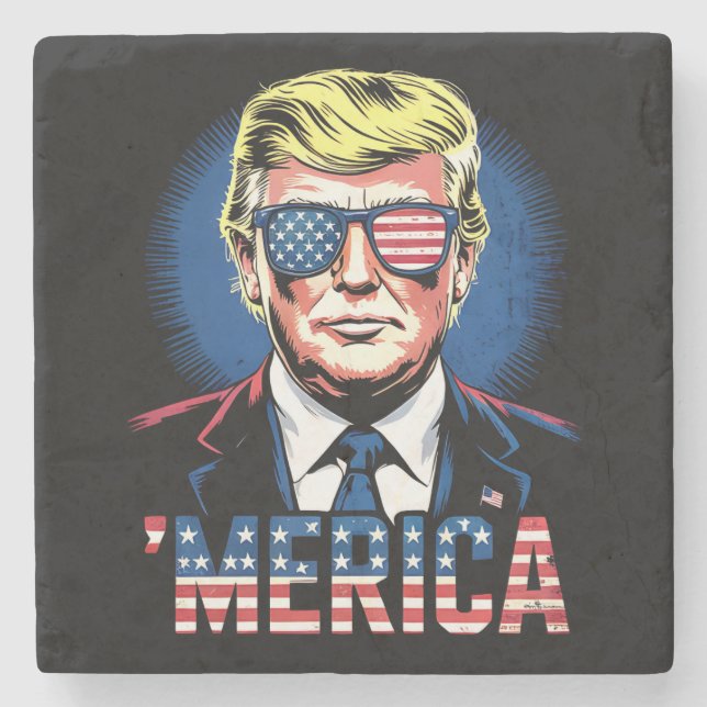 Merica Trump am 4. Juli US-Vintager Retro Steinuntersetzer (Vorderseite)