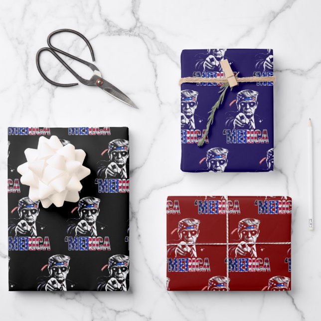 Merica Trump American Flag USA Geschenkpapier Set (Vorderseite)