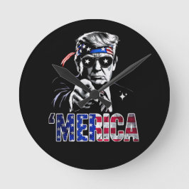 Merica Trump American Flag USA Runde Wanduhr