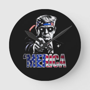 Merica Trump American Flag USA Runde Wanduhr