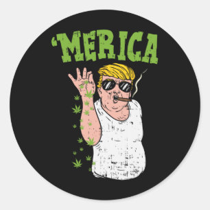 Merica Trump Bae Rauchen Weed Funny Stoner Geschen Runder Aufkleber