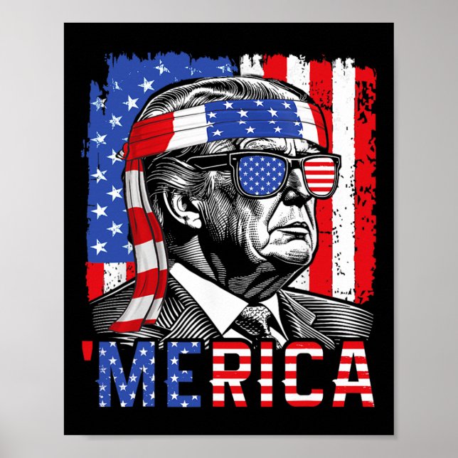 Merica Trump glücklich 4. Juli Funny American Flag Poster (Vorne)