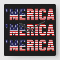 'MERICA US FLAGGE Quadrat-Wanduhr