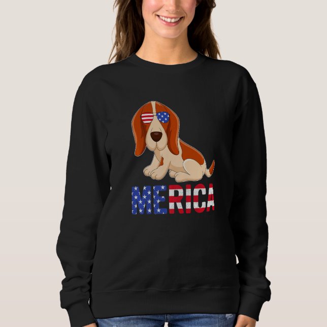 Merica Usa Flag Basset Hound Hunde Sonnenbrille 4. Sweatshirt (Vorderseite)