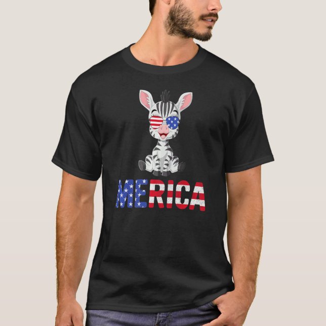 Merica Usa Flag Zebra Sonnenbrille Patriotic 4. T-Shirt (Vorderseite)