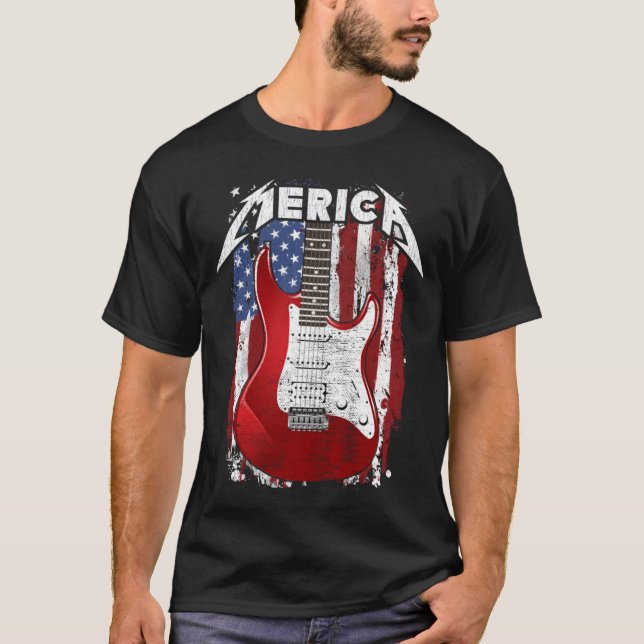Merica USA Guitar Player American Flag Guitarrist T-Shirt (Vorderseite)