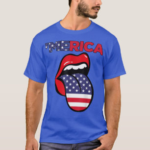 Merica Women Lips USA Flag Funny American 4th J T-Shirt