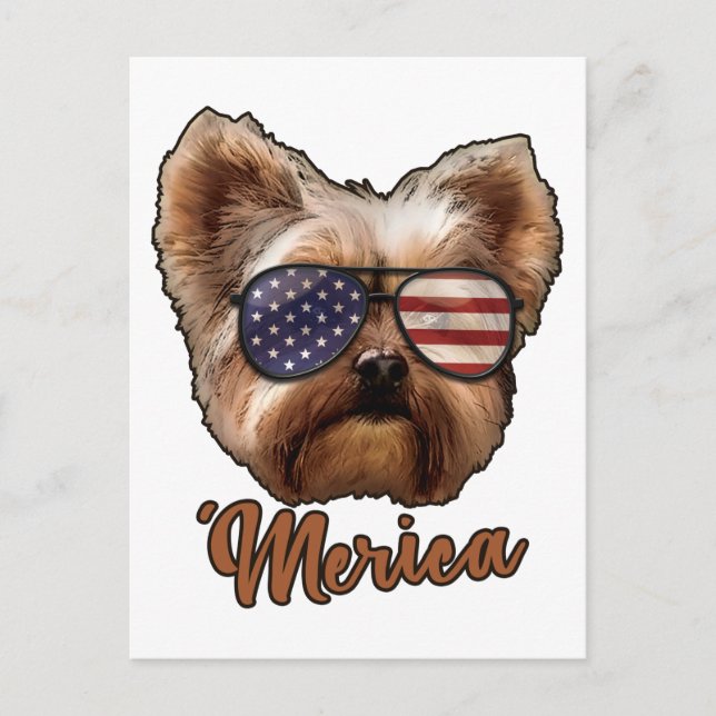 Merica Yorkshire, Dog Lover, America Flag, USA Postkarte (Vorderseite)