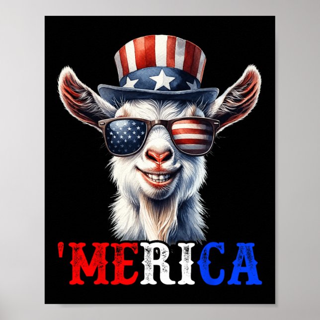 Merica Ziege Patriotic 4. Juli Funny Kids Men W Poster (Vorne)