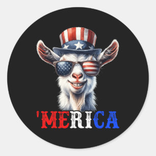 Merica Ziege Patriotic 4. Juli Funny Kids Men W Runder Aufkleber
