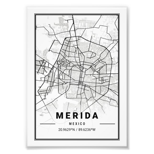 Merida - Mexiko - Ligte Stadt Karte Fotodruck (Vorne)